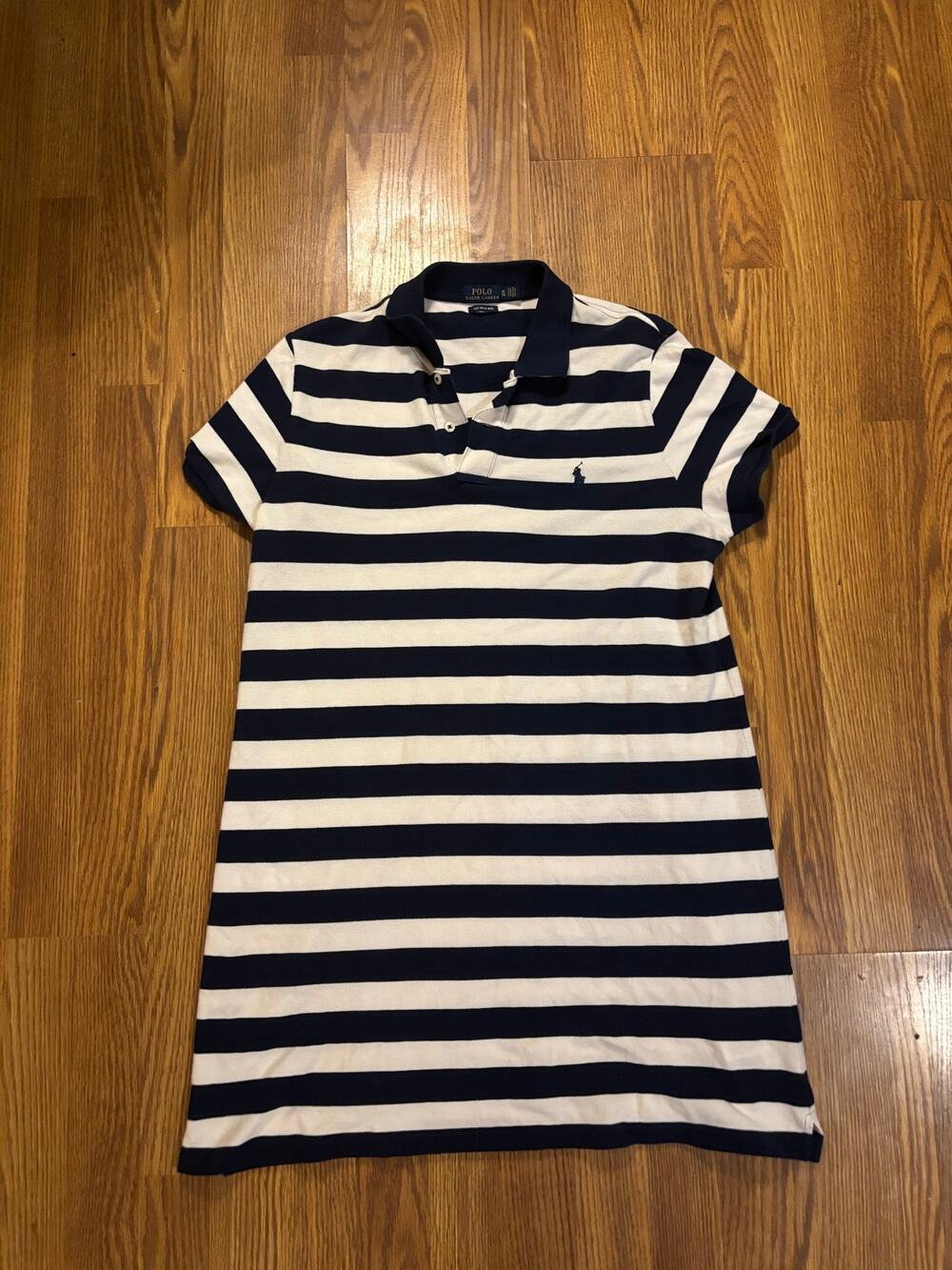 Polo Ralph Lauren Navy/ White Striped Fall Preppy Casual Collared Mini Dress